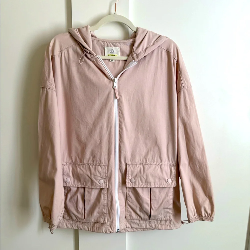 Offline by Aerie Jacket Hoodie Cargo Windbreaker Lightweight Utility Coat